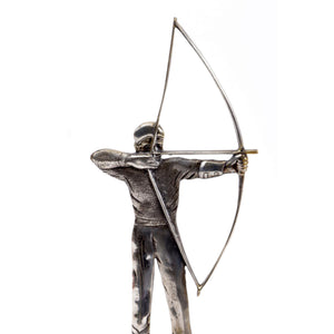 Silvered bronze Art Deco sculpture of an archer on a marble pedestal