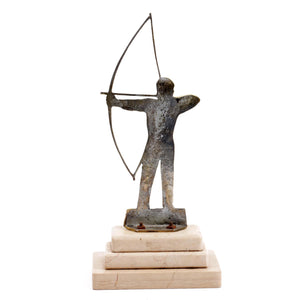Silvered bronze Art Deco sculpture of an archer on a marble pedestal