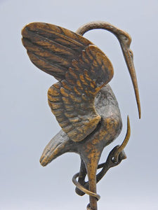 Crane and turtle sculpture - Bronze, Malachite - Late 19th century