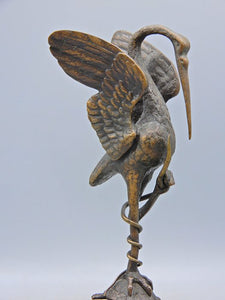 Crane and turtle sculpture - Bronze, Malachite - Late 19th century