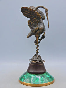 Crane and turtle sculpture - Bronze, Malachite - Late 19th century