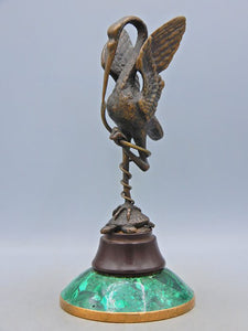 Crane and turtle sculpture - Bronze, Malachite - Late 19th century