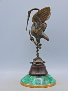 Crane and turtle sculpture - Bronze, Malachite - Late 19th century