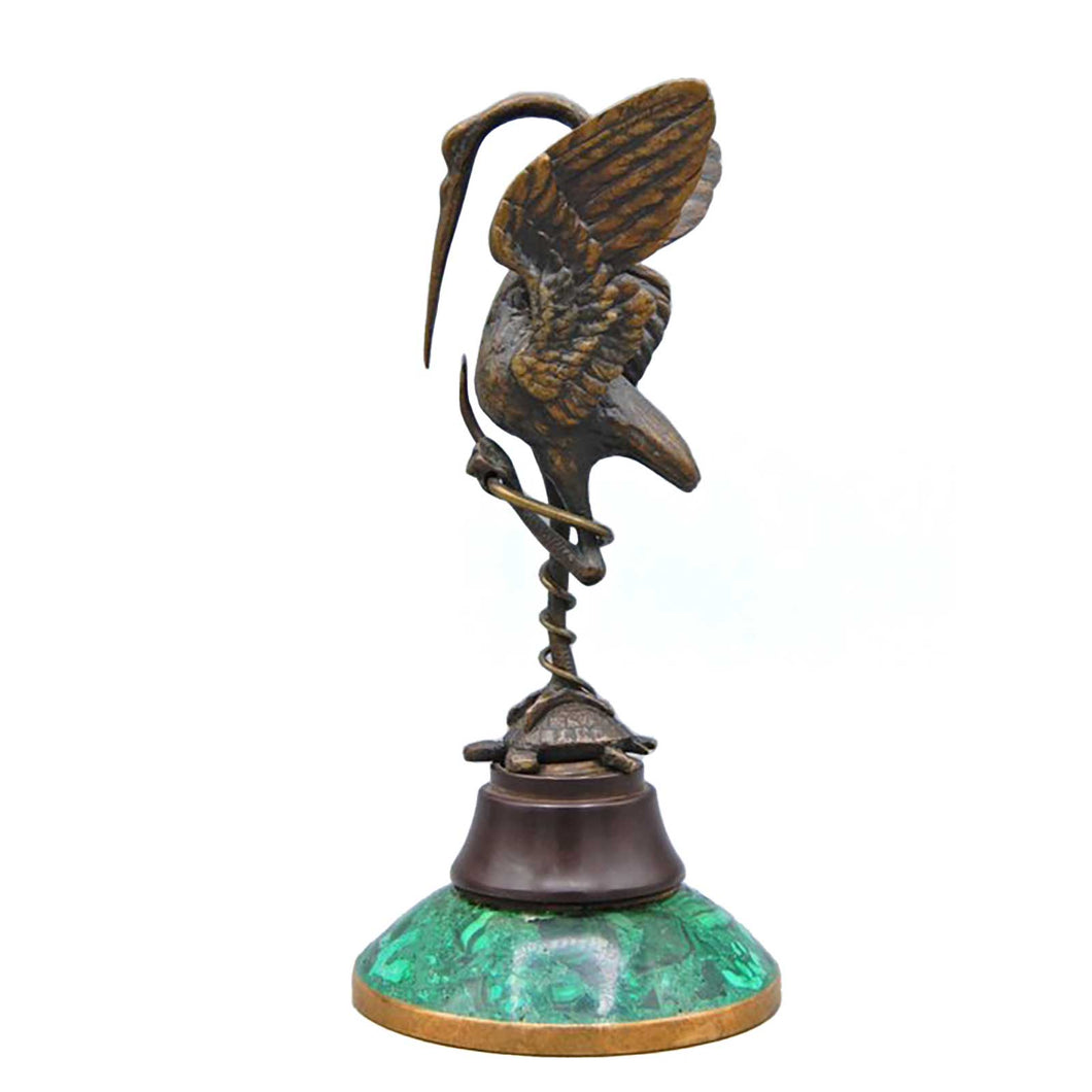 Crane and turtle sculpture - Bronze, Malachite - Late 19th century