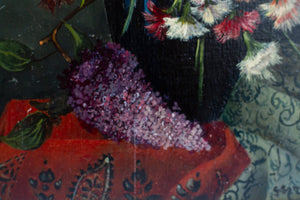 Still life with flowers on wooden panel 19th century