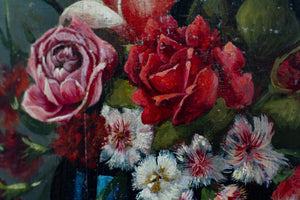 Still life with flowers on wooden panel 19th century