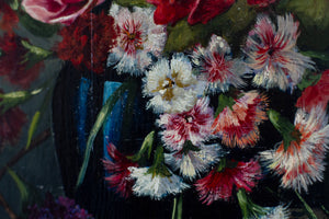Still life with flowers on wooden panel 19th century