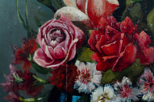 Still life with flowers on wooden panel 19th century