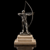 Silvered bronze Art Deco sculpture of an archer on a marble pedestal