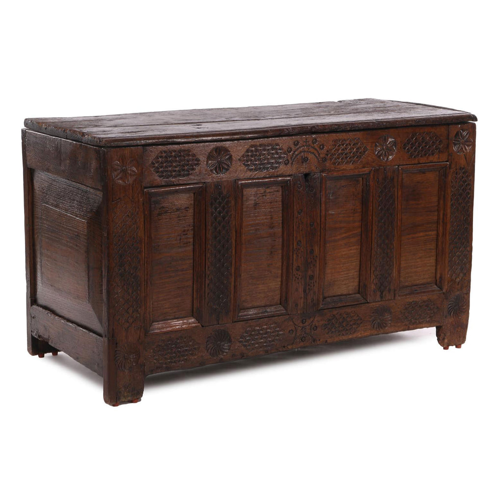 18th century carved oak chest (dated 1762)