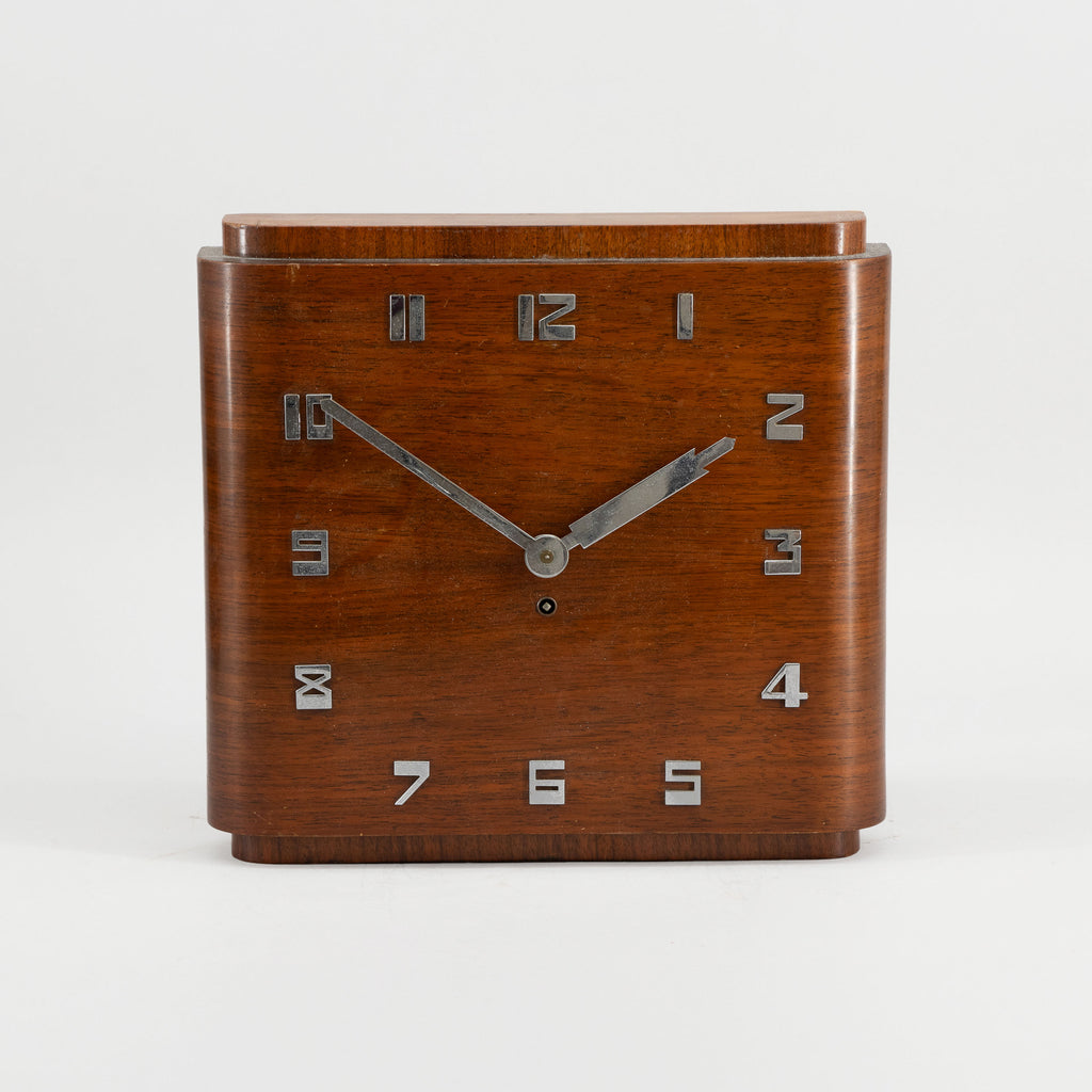 Art Deco Mahogany Veneer Mantel Clock, c. 1930s