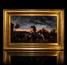 18th century painting with a falling rider of a horse