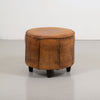 Vintage Round Sheepskin Leather Ottoman