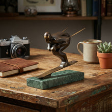 Beeldhouwwerk, Skiër - 19,7 cm - Brons, Marmer 