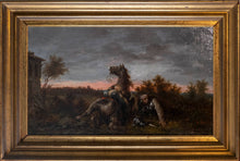 18th century painting with a falling rider of a horse