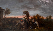 18th century painting with a falling rider of a horse