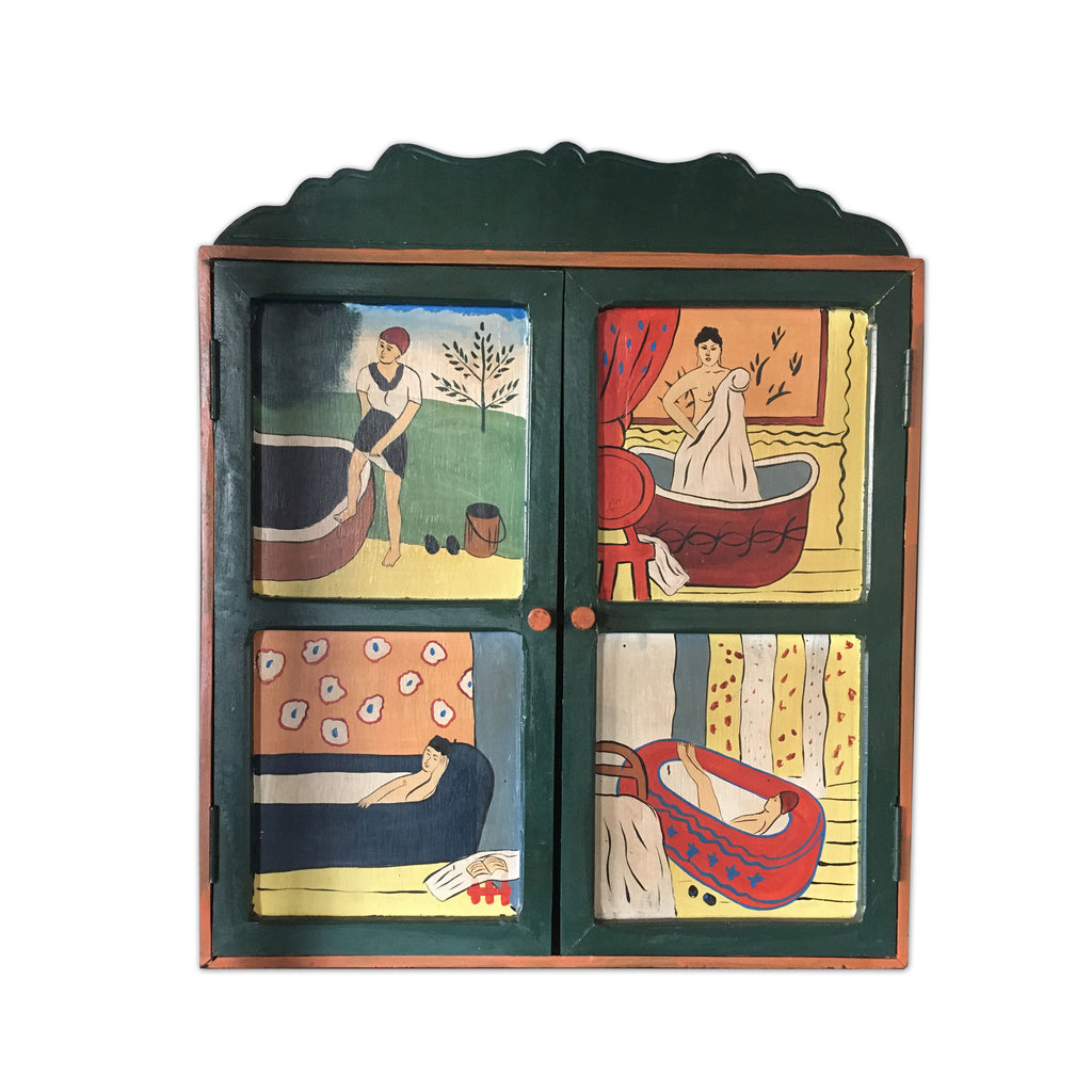 Vintage handbeschilderde houten kast
